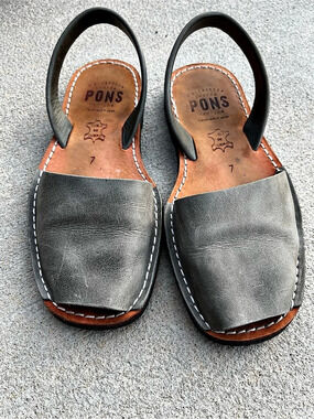 Pons Classic Avarca Sandals Leather Gray & Brown US 7